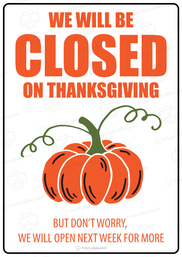 Closed Sign For Thanksgiving Printable