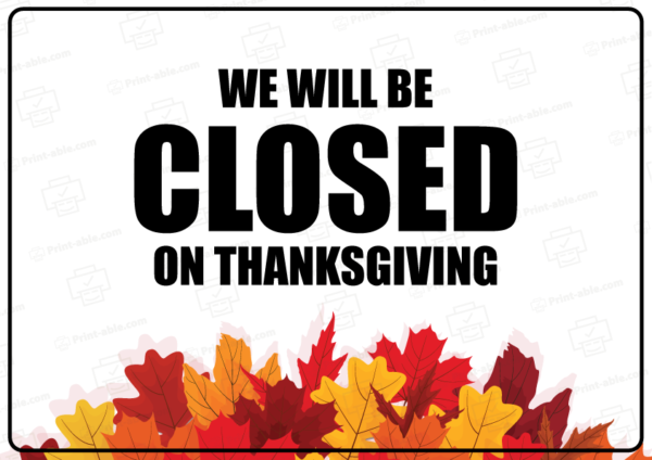 Closed Sign For Thanksgiving Printable