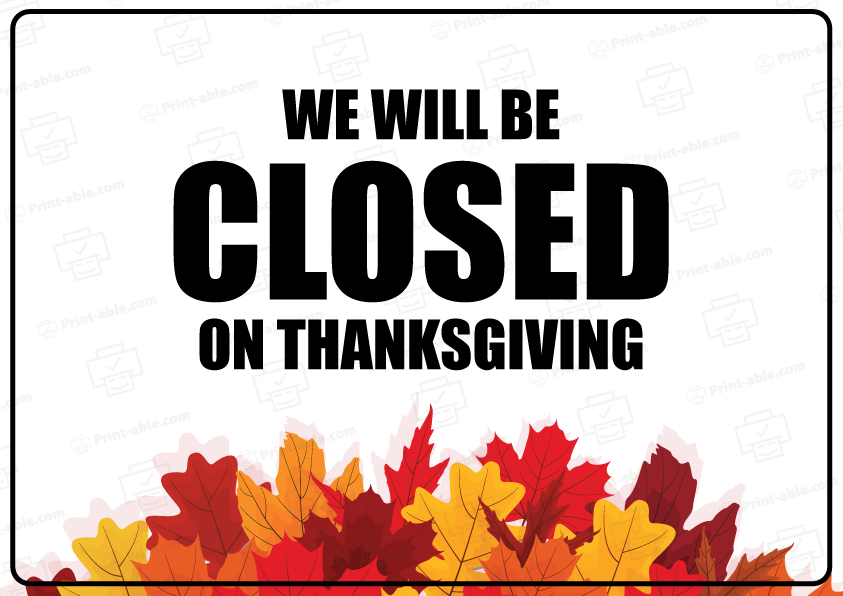 Closed Sign For Thanksgiving Printable