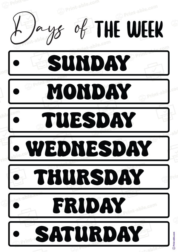 Days of the Week Printable