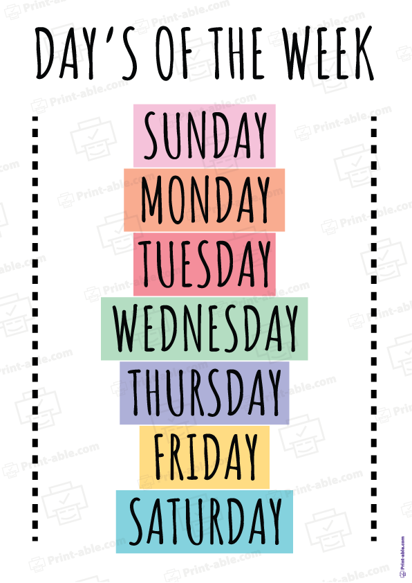 Days of the Week Printable