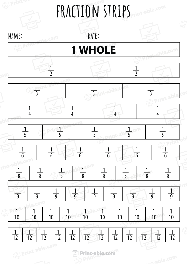 Fraction Strips Printable Worksheets