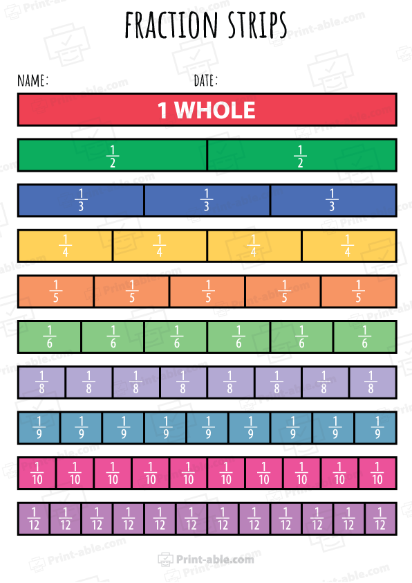Fraction Strips Printable Worksheets