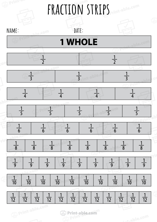 Fraction Strips Printable Worksheets