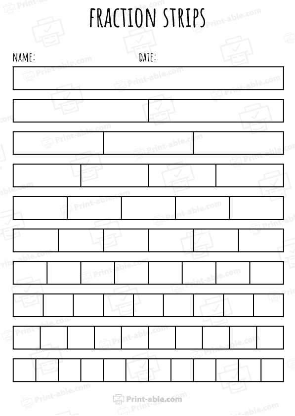 Fraction Strips Printable Worksheets