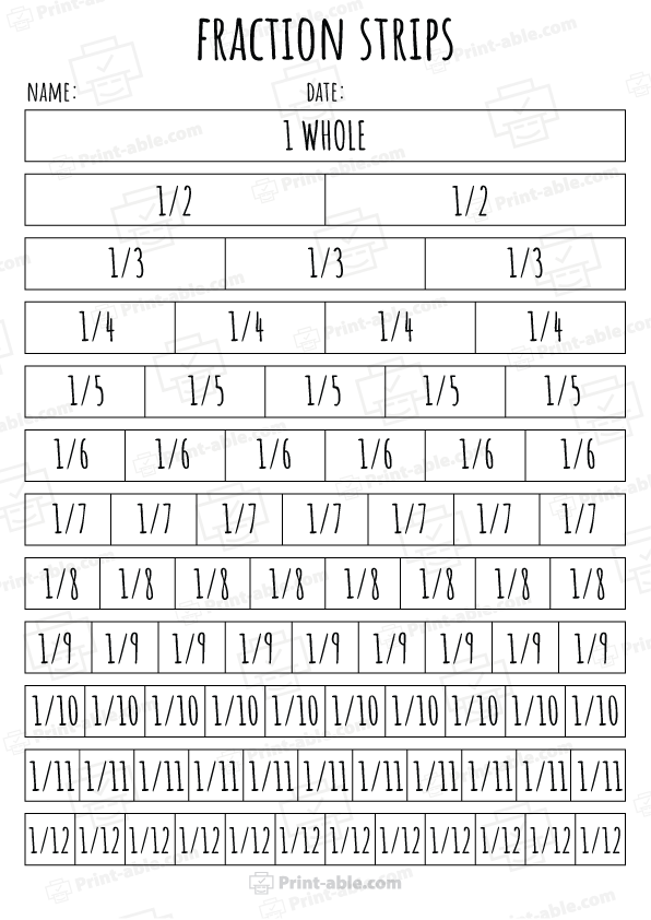 Fraction Strips Printable Worksheets