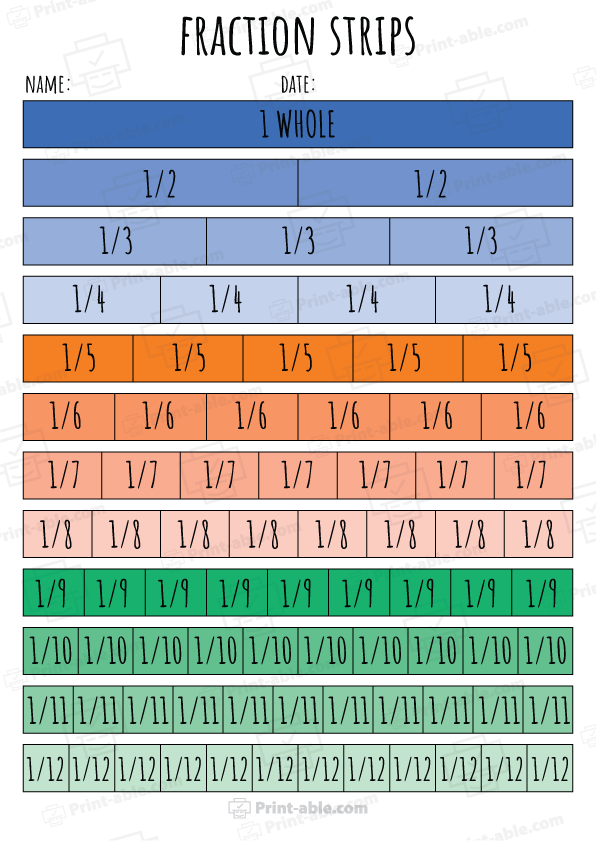 Fraction Strips Printable Worksheets