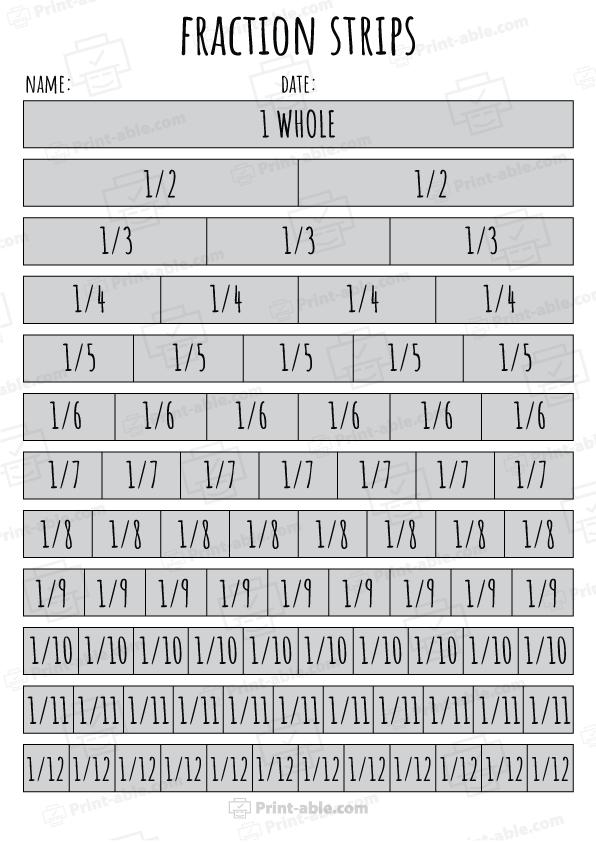 Fraction Strips Printable Worksheets