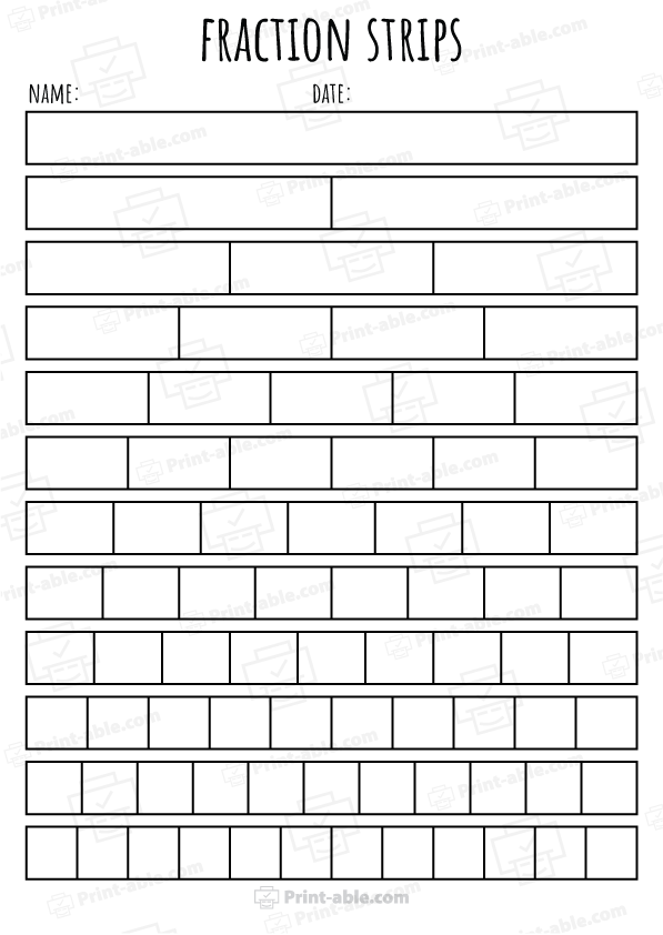 Fraction Strips Printable Worksheets