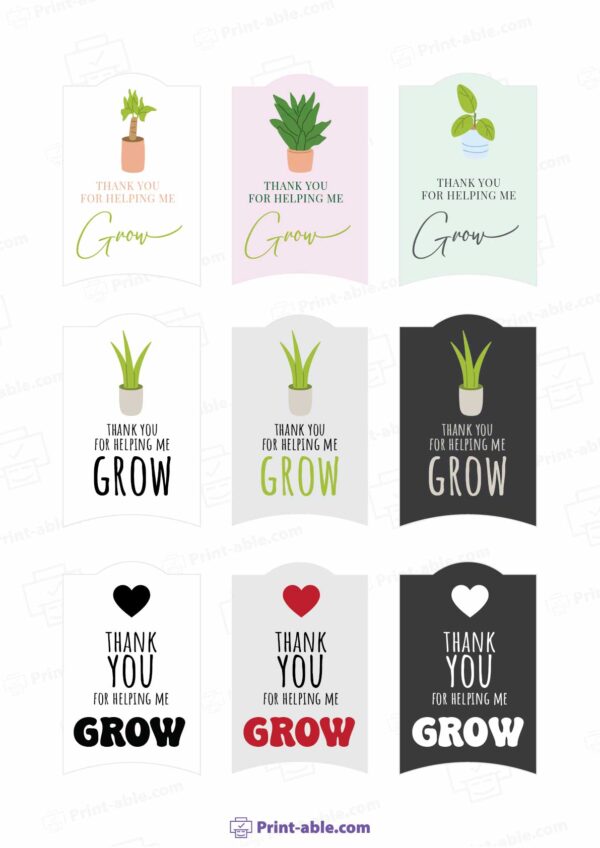 Thank You For Helping Me Grow Printable