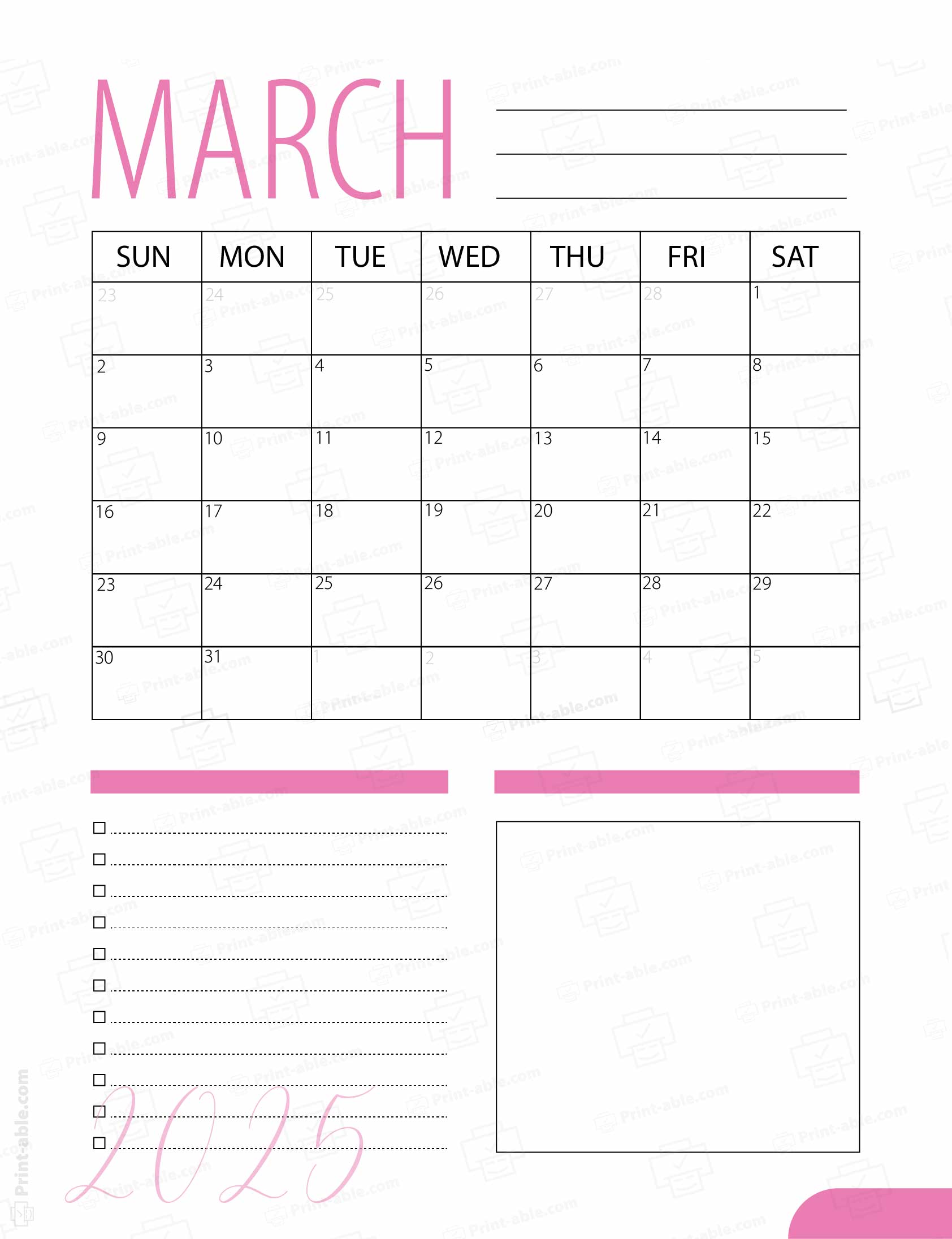 March 2025 Calendar Printable