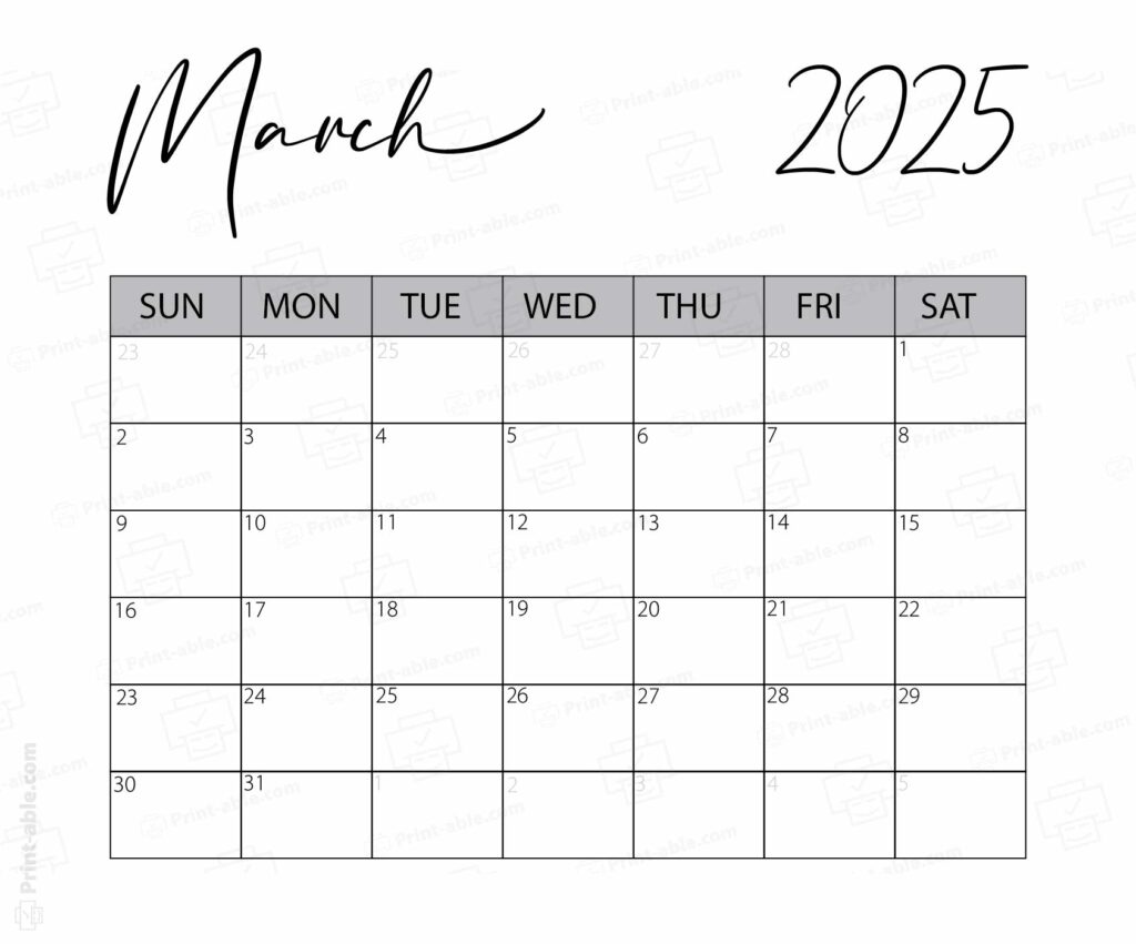 March 2025 Calendar Printable