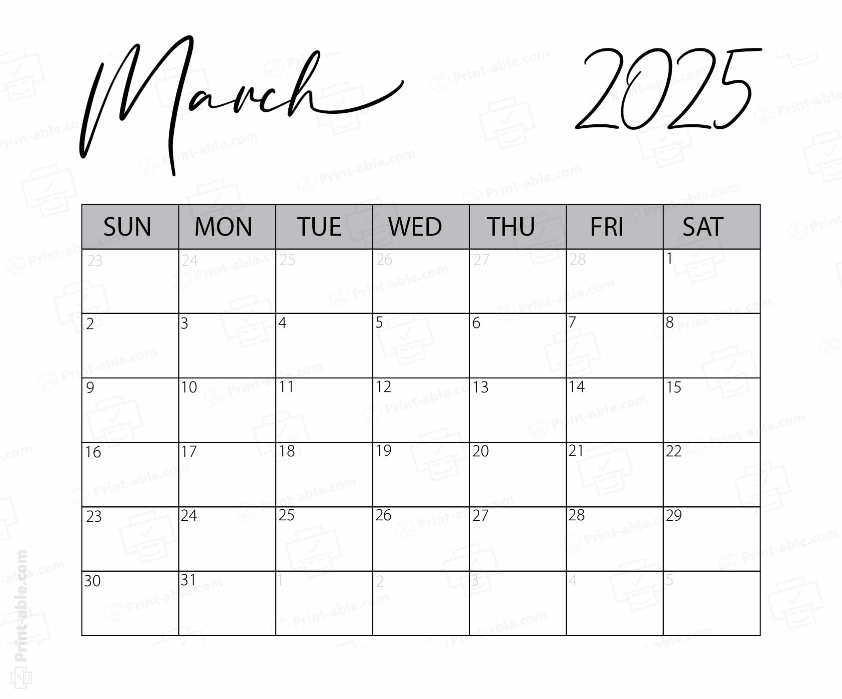 March 2025 Calendar Printable