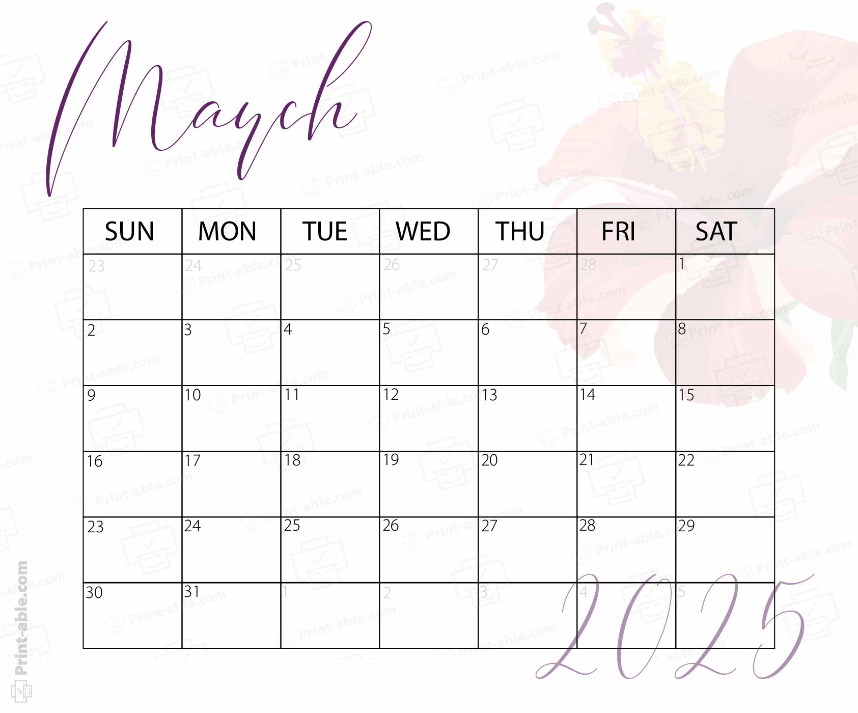 March 2025 Calendar Printable