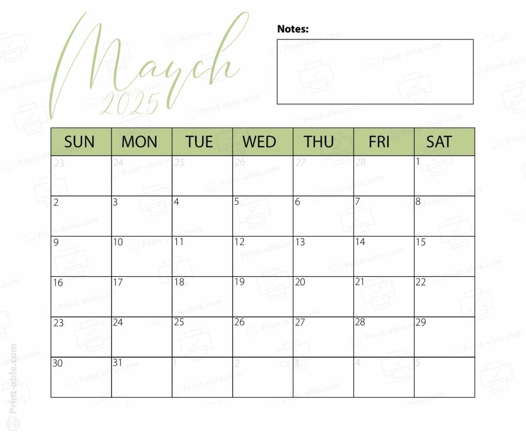March 2025 Calendar Printable
