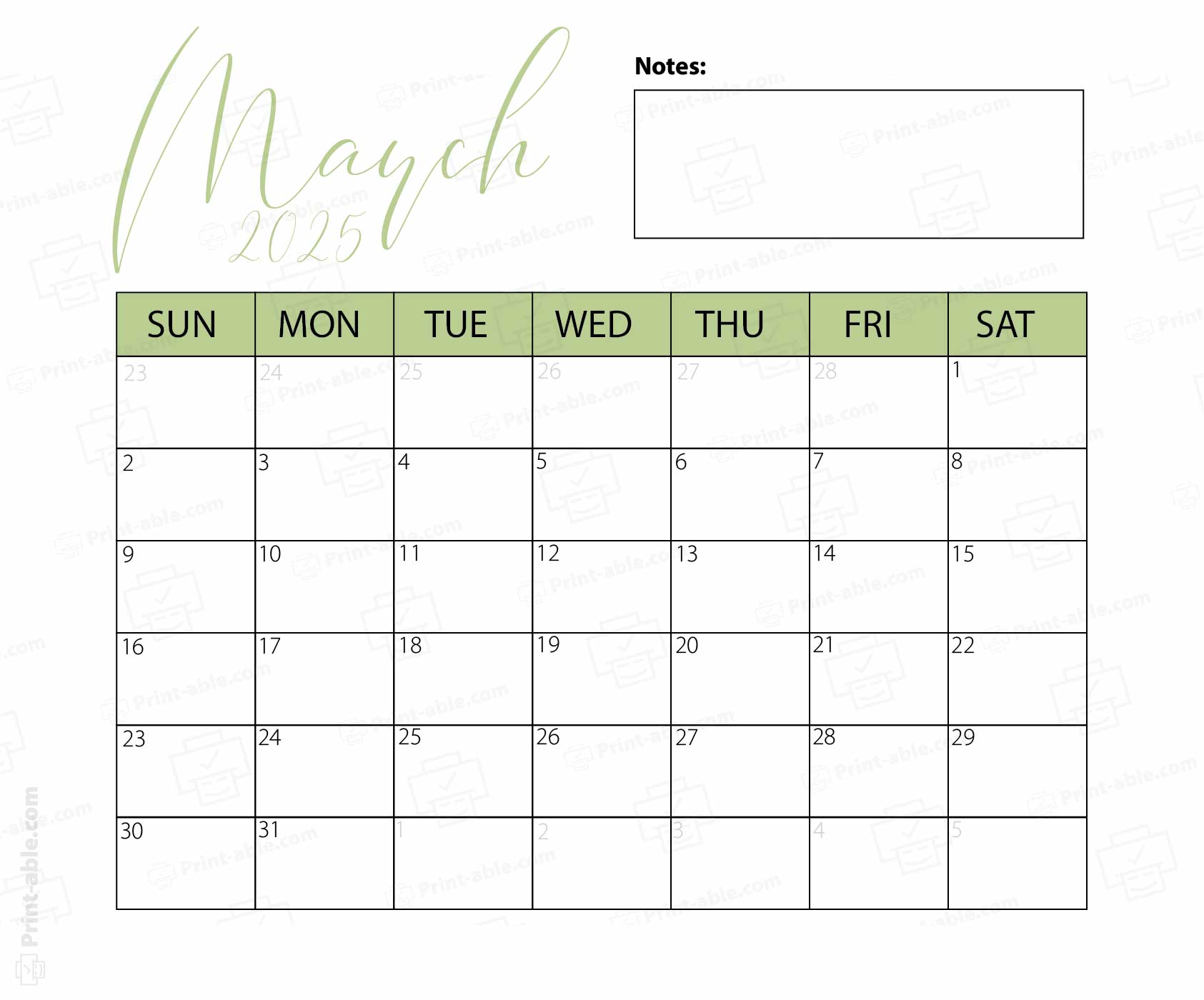March 2025 Calendar Printable