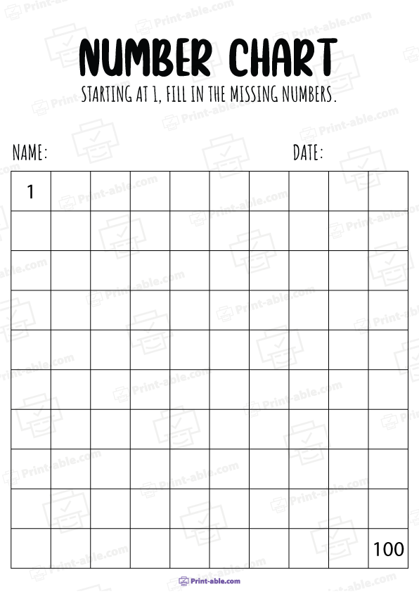 Hundreds Chart Printable