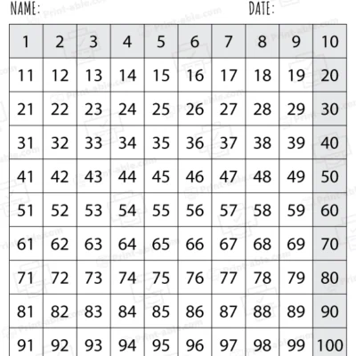 Hundreds Chart Printable