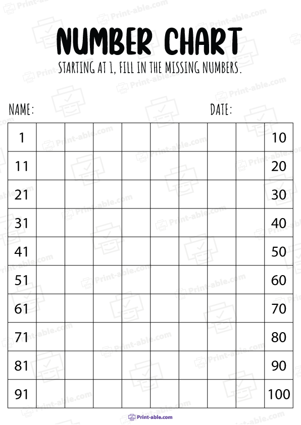 Hundreds Chart Printable