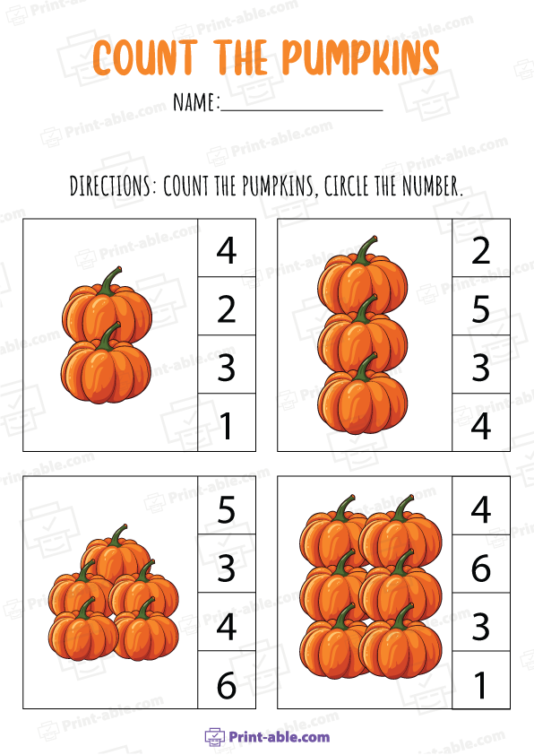Pumpkin Counting Worksheet Printable