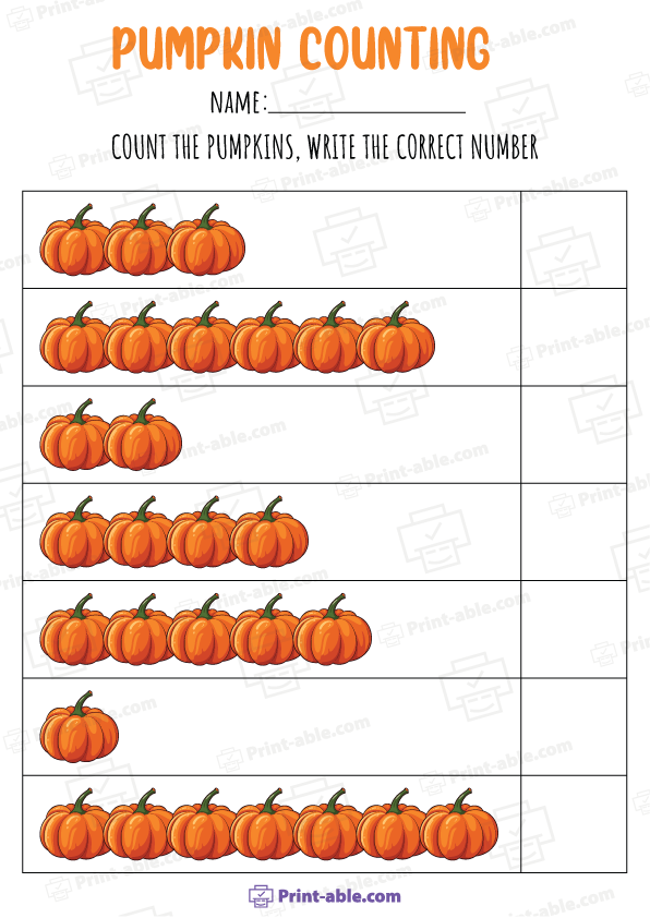Pumpkin Counting Worksheet Printable