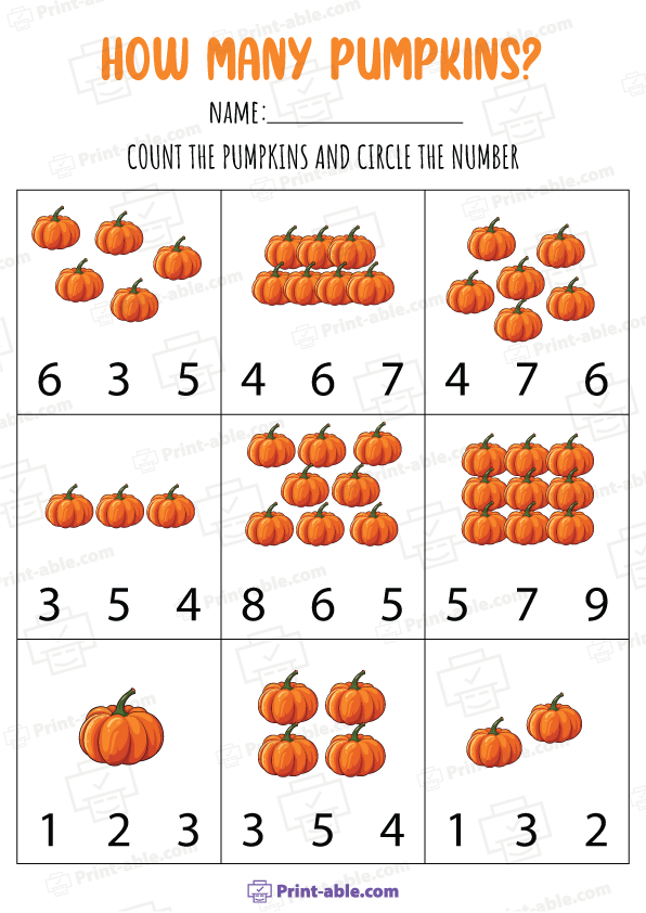 Pumpkin Counting Worksheet Printable