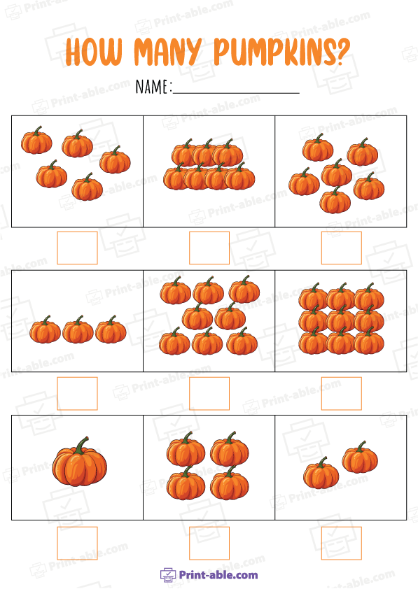 Pumpkin Counting Worksheet Printable