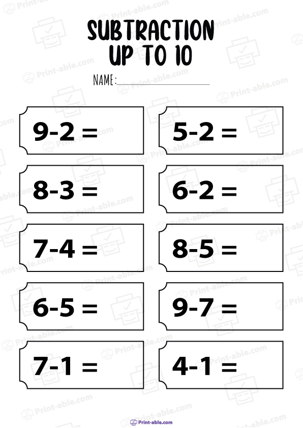 Kindergarten Subtraction Worksheets