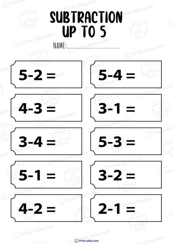 Kindergarten Subtraction Worksheets