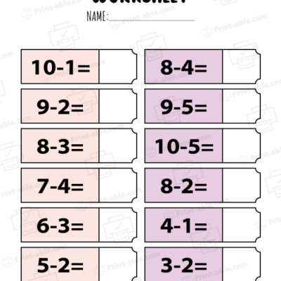 Kindergarten Subtraction Worksheets