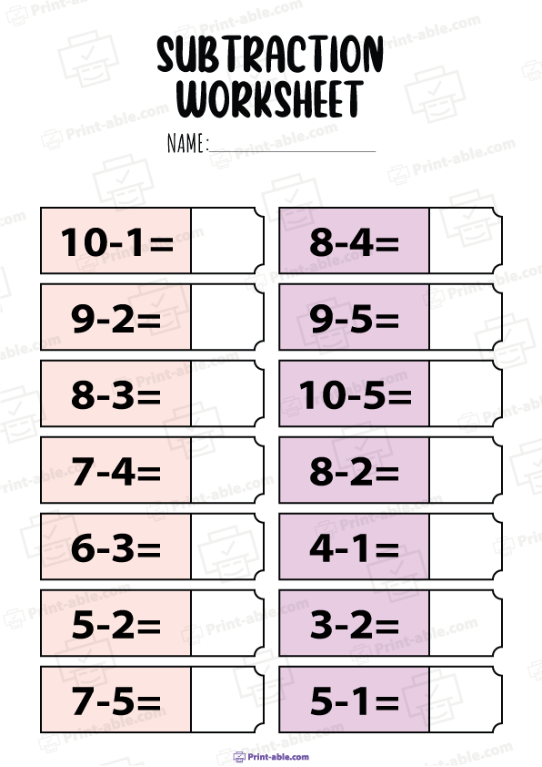Kindergarten Subtraction Worksheets