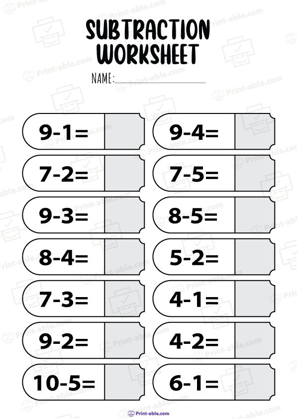 Kindergarten Subtraction Worksheets