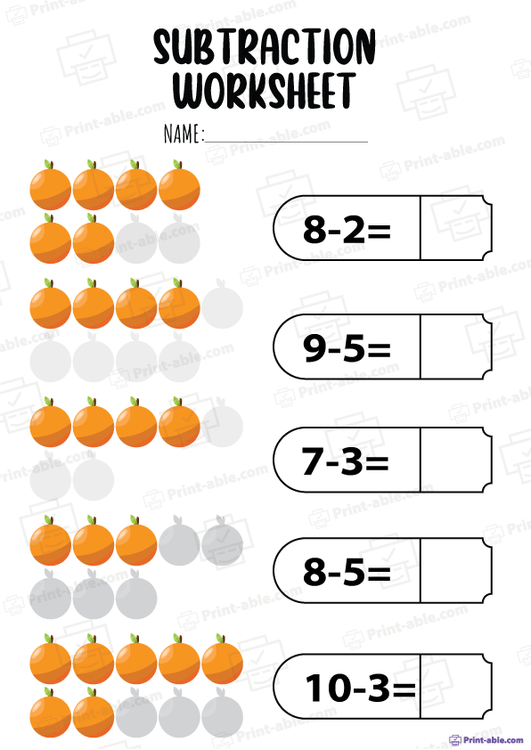 Kindergarten Subtraction Worksheets