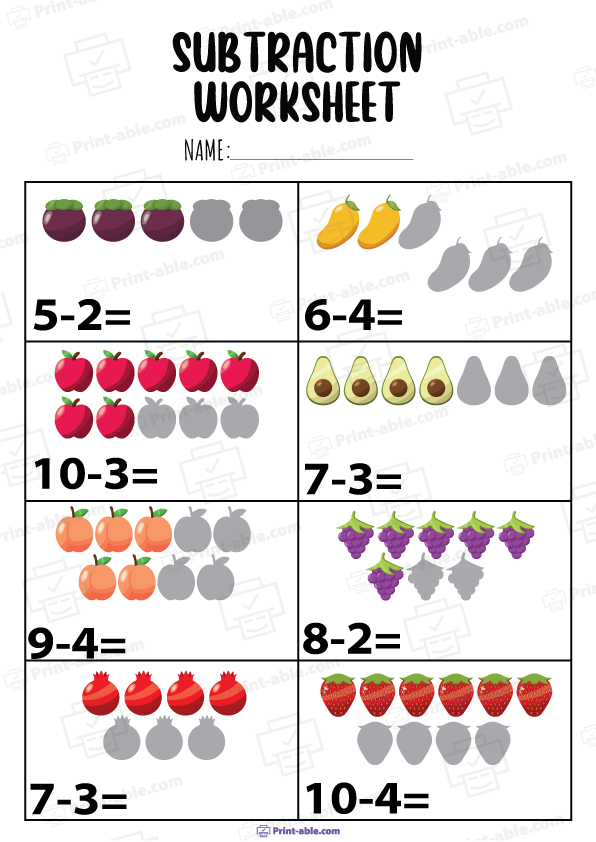 Kindergarten Subtraction Worksheets