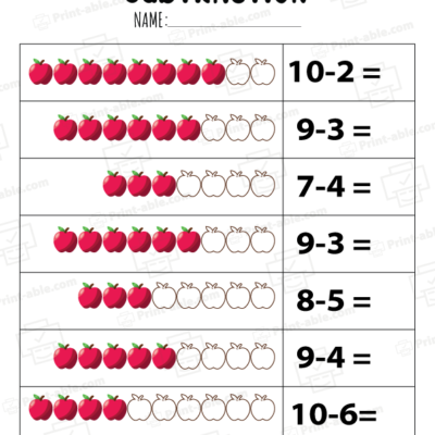 Kindergarten Subtraction Worksheets