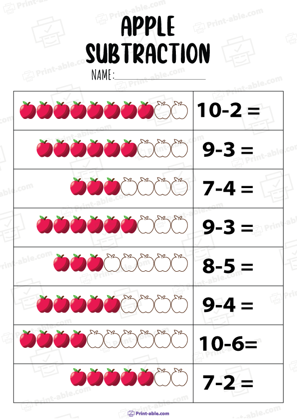 Kindergarten Subtraction Worksheets