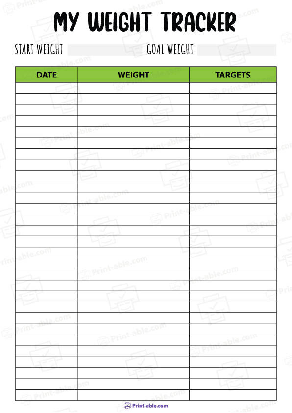 Weight Loss Tracker Printable Free Download