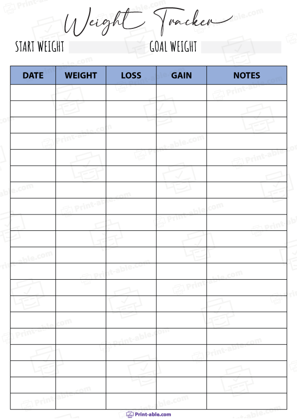 Weight Loss Tracker Printable Free Download