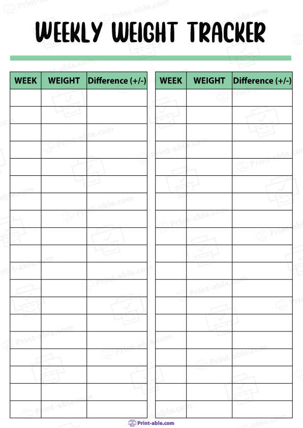 Weight Loss Tracker Printable Free Download