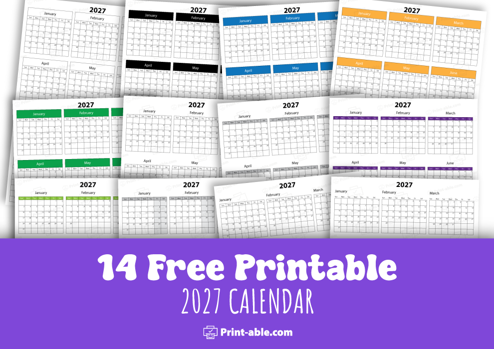 2027 Calendar Printable free download
