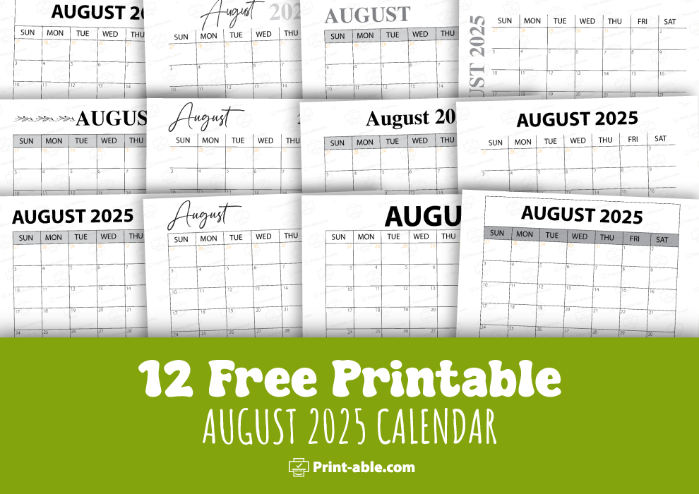 August 2025 calendar printable free download