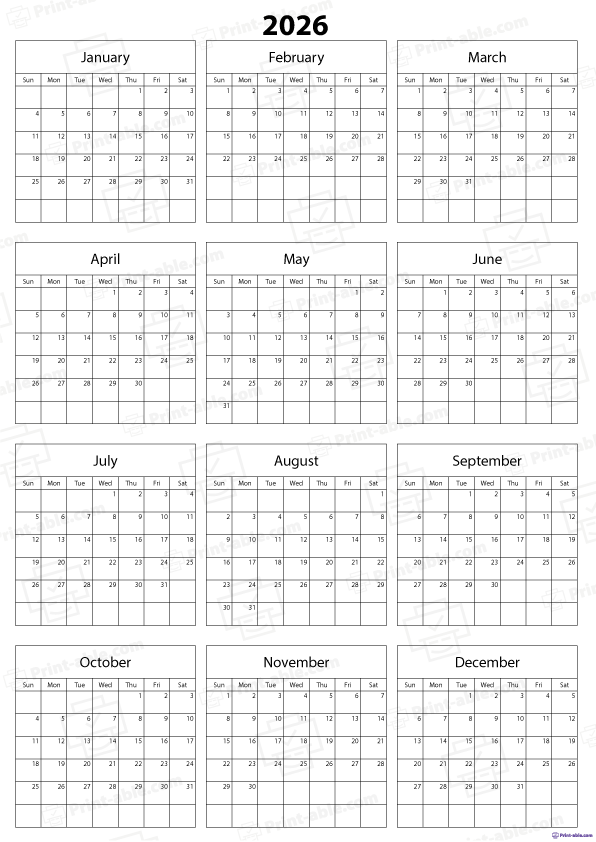 2026 Calendar Printable Free Download