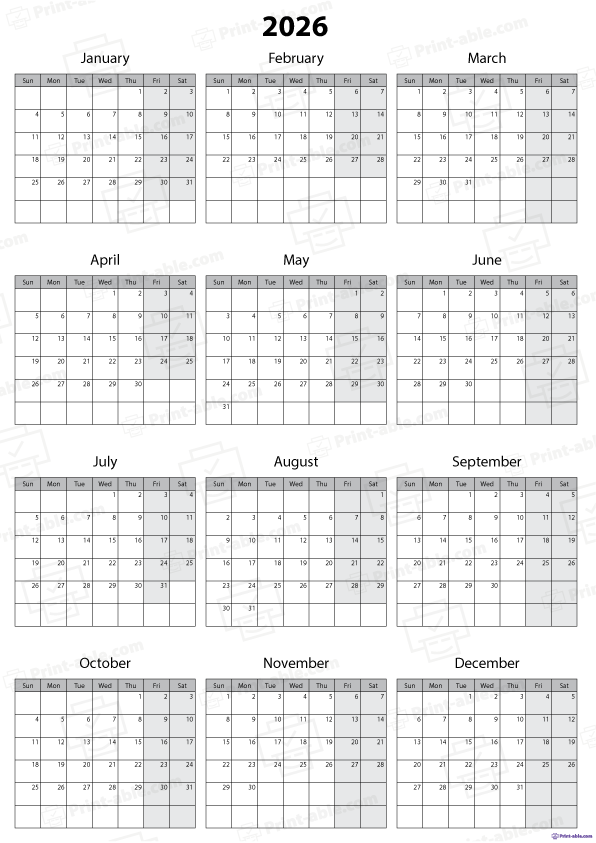2026 Calendar Printable Free Download
