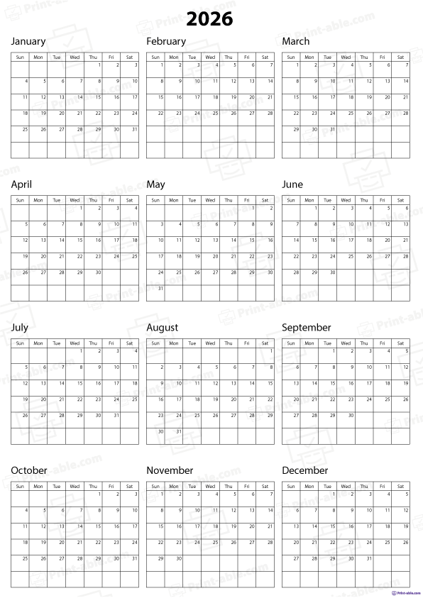 2026 Calendar Printable Free Download