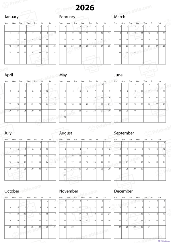2026 Calendar Printable Free Download