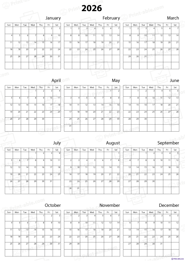 2026 Calendar Printable Free Download