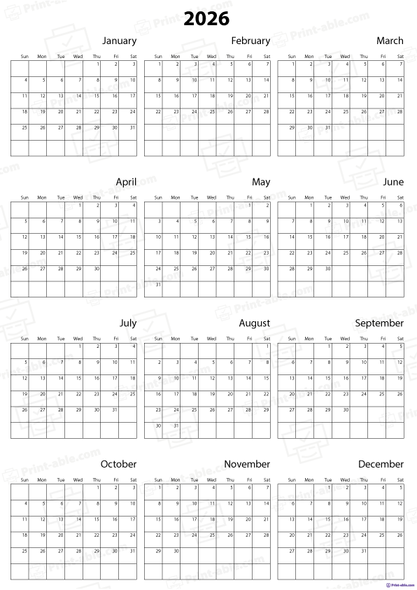 2026 Calendar Printable Free Download
