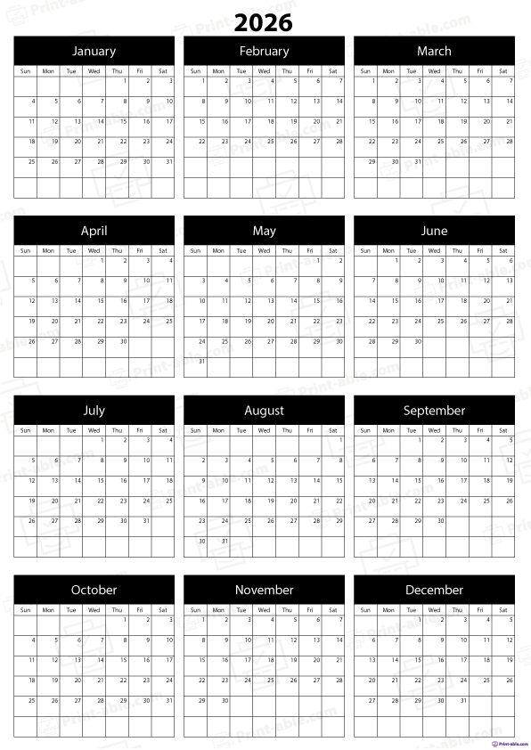 2026 Calendar Printable Free Download
