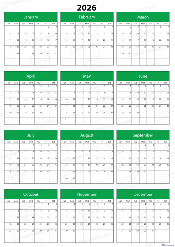 2026 Calendar Printable Free Download