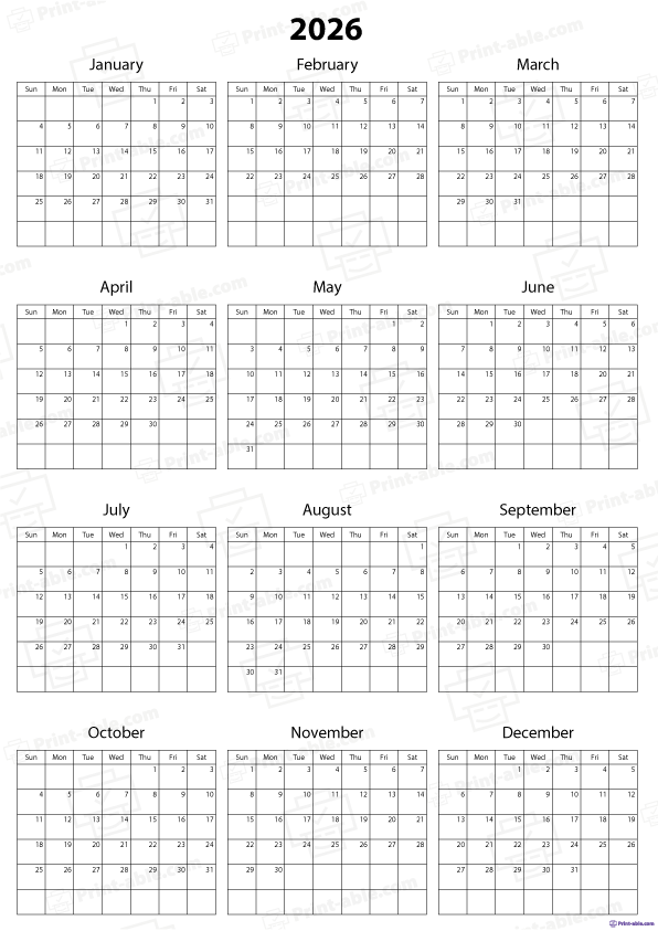 2026 Calendar Printable Free Download